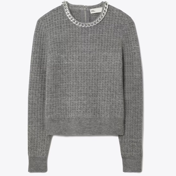 Tory Burch Sweaters - Tory Burch  Crew Chain Neck Sweater Gray NWT M 2025-2026